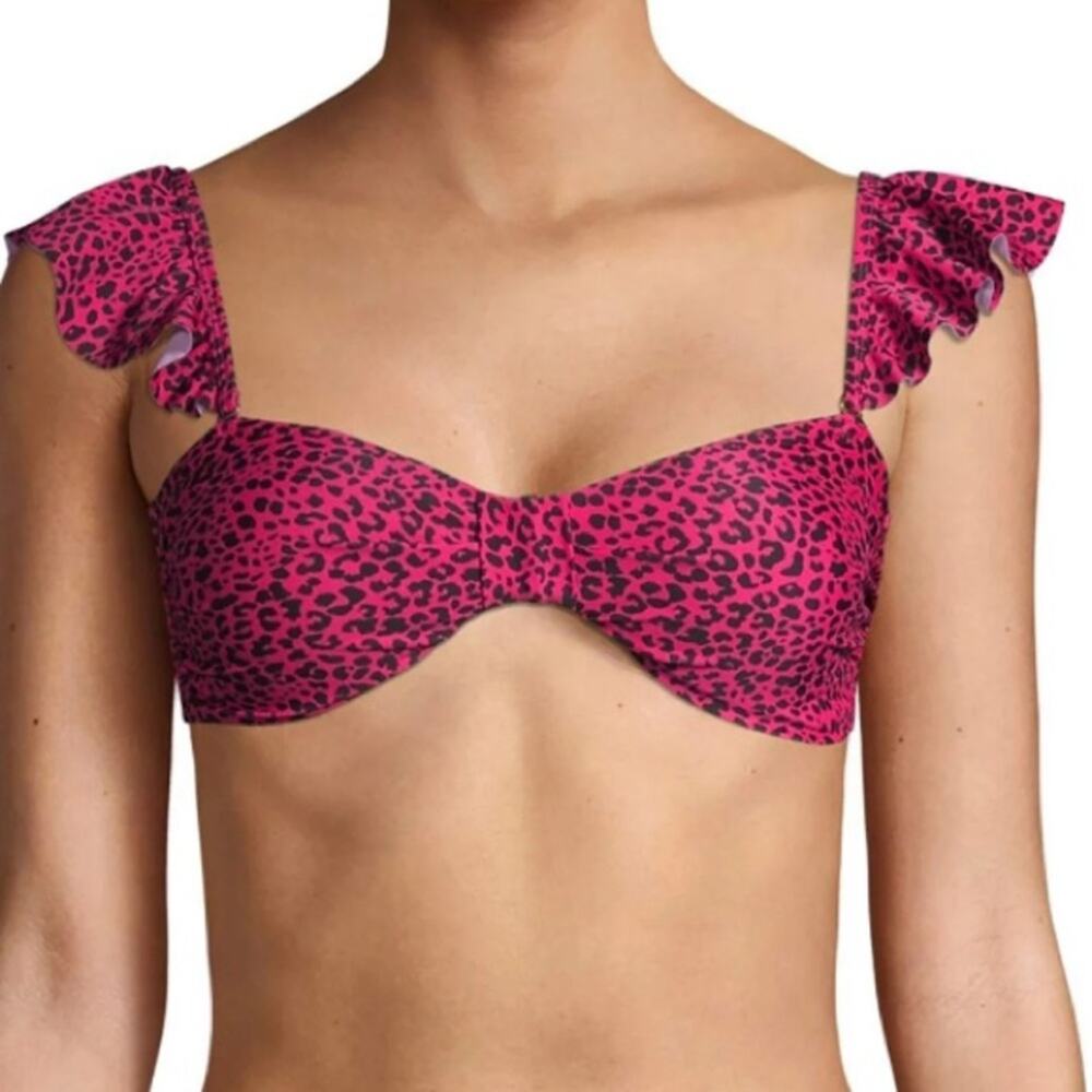 Juicy Couture Leopard Print Bikini Swimsuit Top Cap Sleeves Women's Size Large